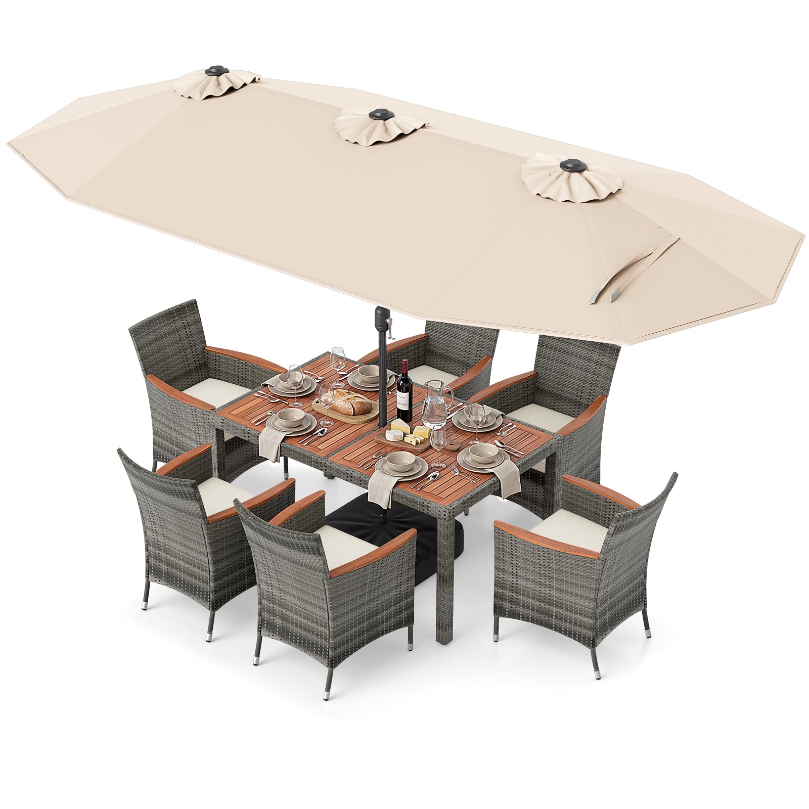 8-Piece Patio Dining Set, Double-Sided Market Umbrella, Beige Patio Dining Sets at Gallery Canada