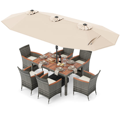 8-Piece Patio Dining Set, Double-Sided Market Umbrella, Beige Patio Dining Sets at Gallery Canada