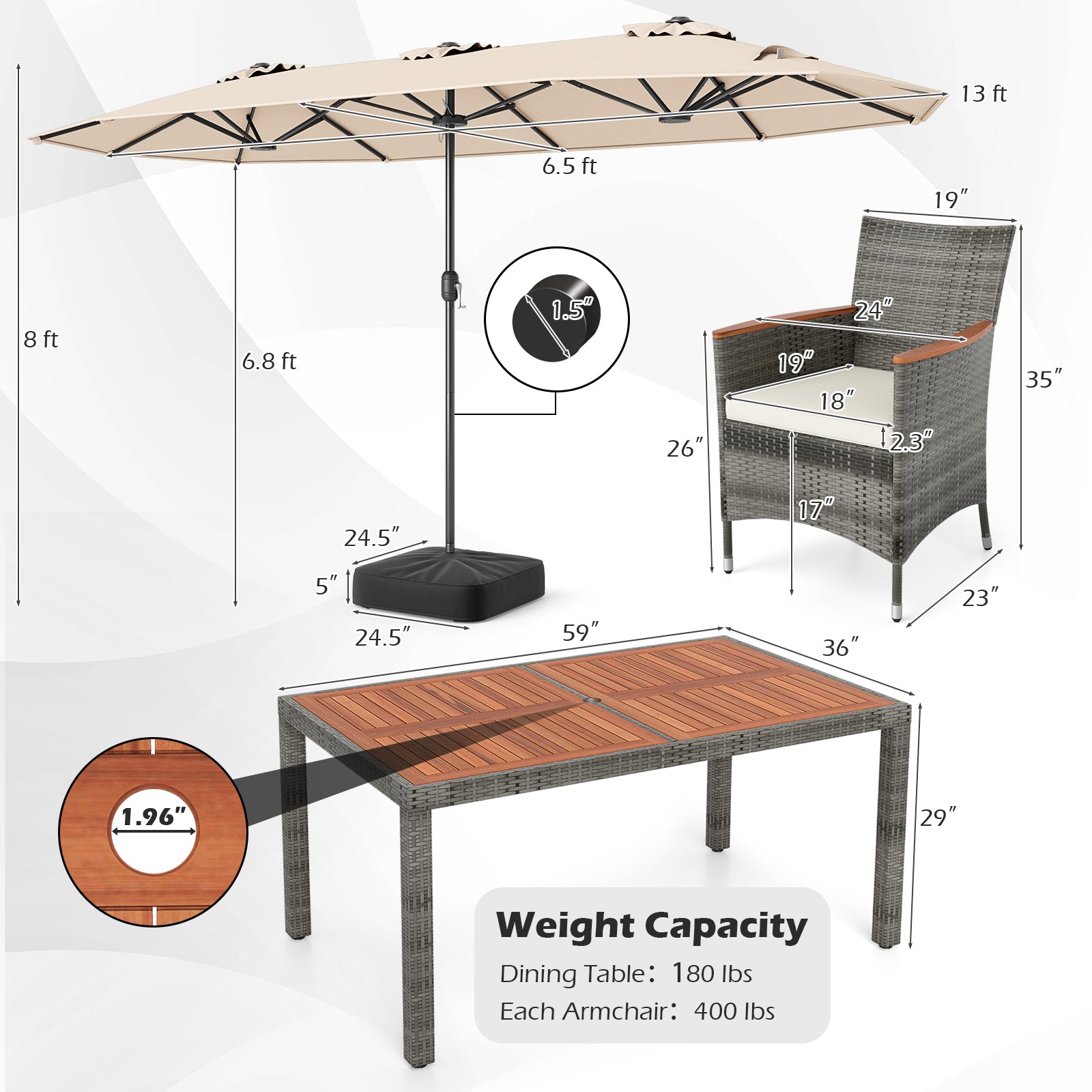 8-Piece Patio Dining Set, Double-Sided Market Umbrella, Beige Patio Dining Sets at Gallery Canada