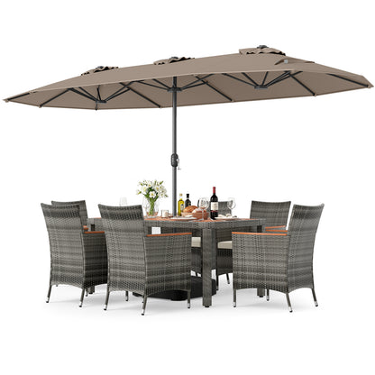8-Piece Patio Dining Set, With Double-Sided Market Umbrella, Brown Patio Dining Sets at Gallery Canada