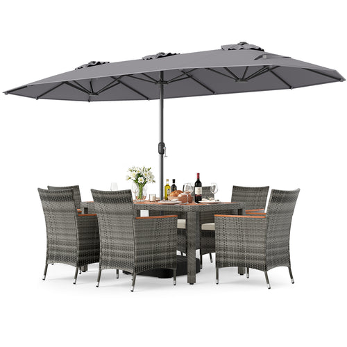 8-Piece Patio Dining Set, With Double-Sided Market Umbrella, Gray