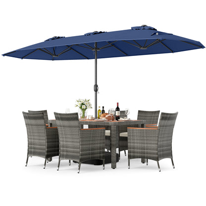 8-Piece Patio Dining Set, With Double-Sided Market Umbrella, Navy Patio Dining Sets Navy at Gallery Canada