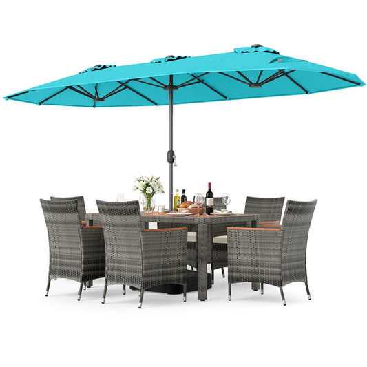 8-Piece Patio Dining Set, Double-Sided Market Umbrella, Turquoise