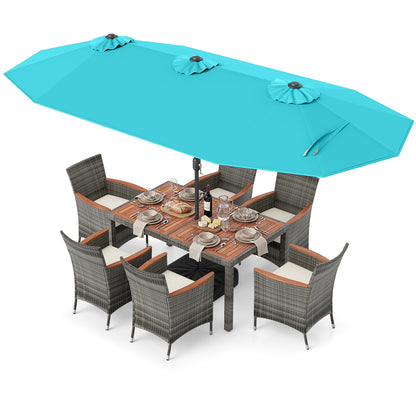 8-Piece Patio Dining Set, Double-Sided Market Umbrella, Turquoise Patio Dining Sets at Gallery Canada