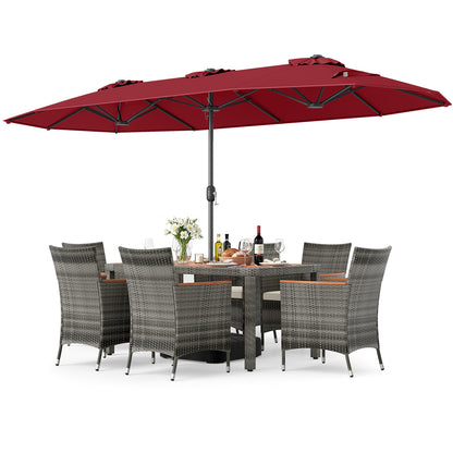 8-Piece Patio Dining Set, Double-Sided Market Umbrella, Red