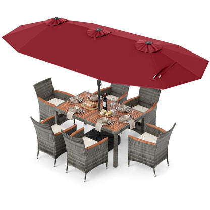 8-Piece Patio Dining Set, Double-Sided Market Umbrella, Red