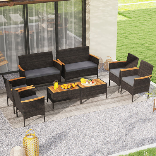 8 Piece Patio Wicker Sofa Set, 4 Rattan Chairs, 2 Loveseats, 2 Tables, Gray Patio Conversation Sets Gray at Gallery Canada