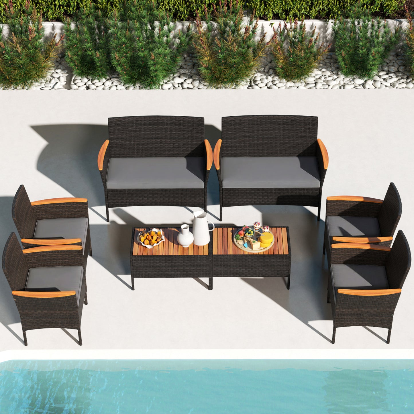 8 Piece Patio Wicker Sofa Set, 4 Rattan Chairs, 2 Loveseats, 2 Tables, Gray Patio Conversation Sets at Gallery Canada