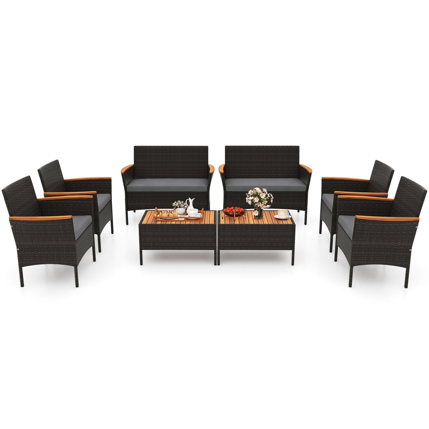 8 Piece Patio Wicker Sofa Set, 4 Rattan Chairs, 2 Loveseats, 2 Tables, Gray Patio Conversation Sets at Gallery Canada