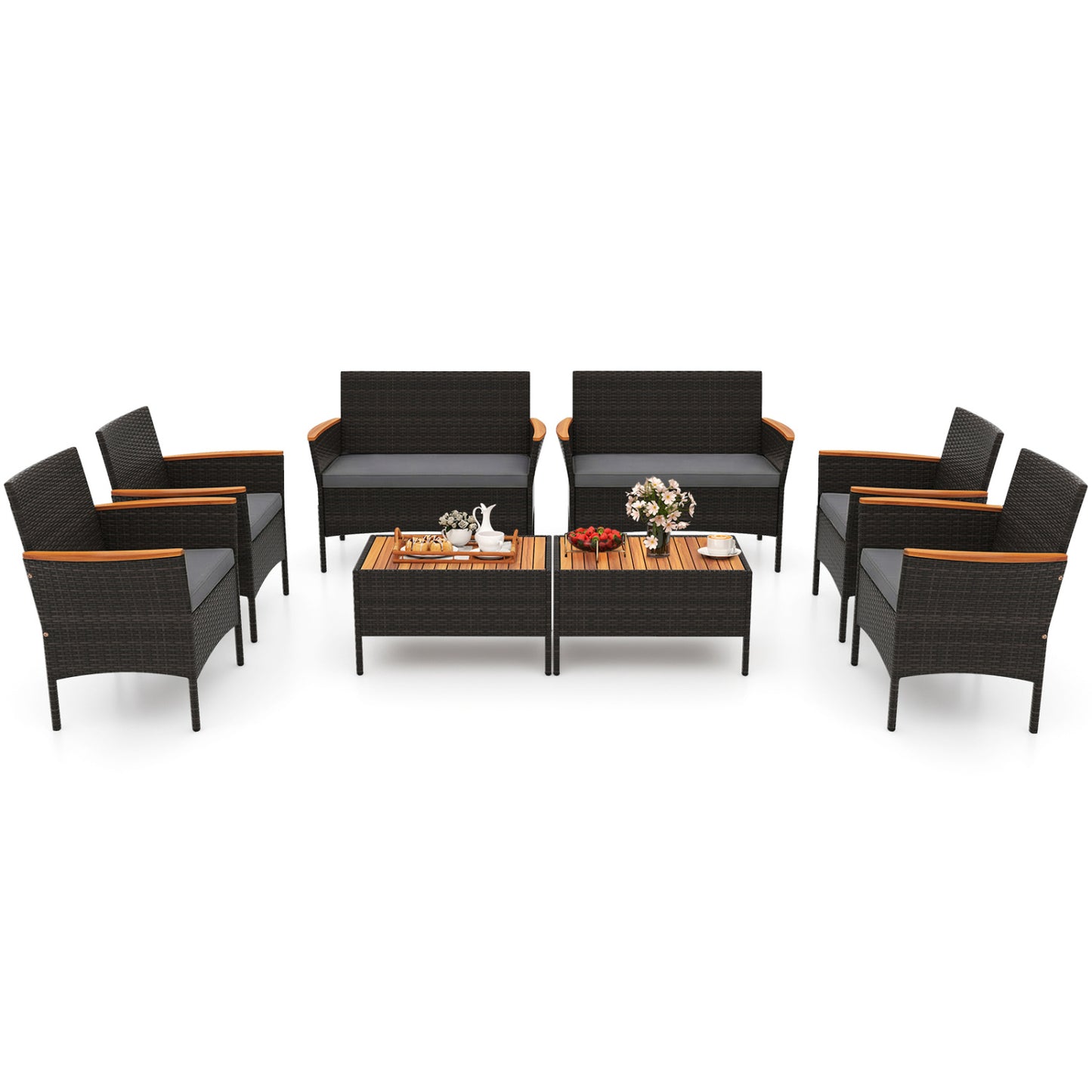 8 Piece Patio Wicker Sofa Set, 4 Rattan Chairs, 2 Loveseats, 2 Tables, Gray Patio Conversation Sets at Gallery Canada