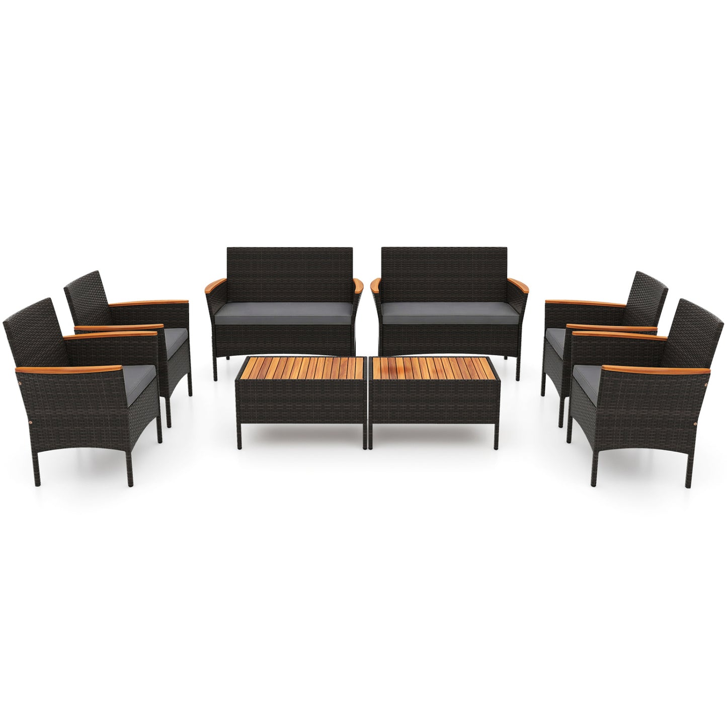 8 Piece Patio Wicker Sofa Set, 4 Rattan Chairs, 2 Loveseats, 2 Tables, Gray Patio Conversation Sets at Gallery Canada