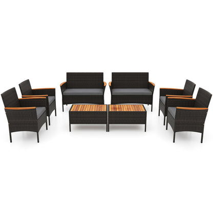 8 Piece Patio Wicker Sofa Set, 4 Rattan Chairs, 2 Loveseats, 2 Tables, Gray Patio Conversation Sets at Gallery Canada