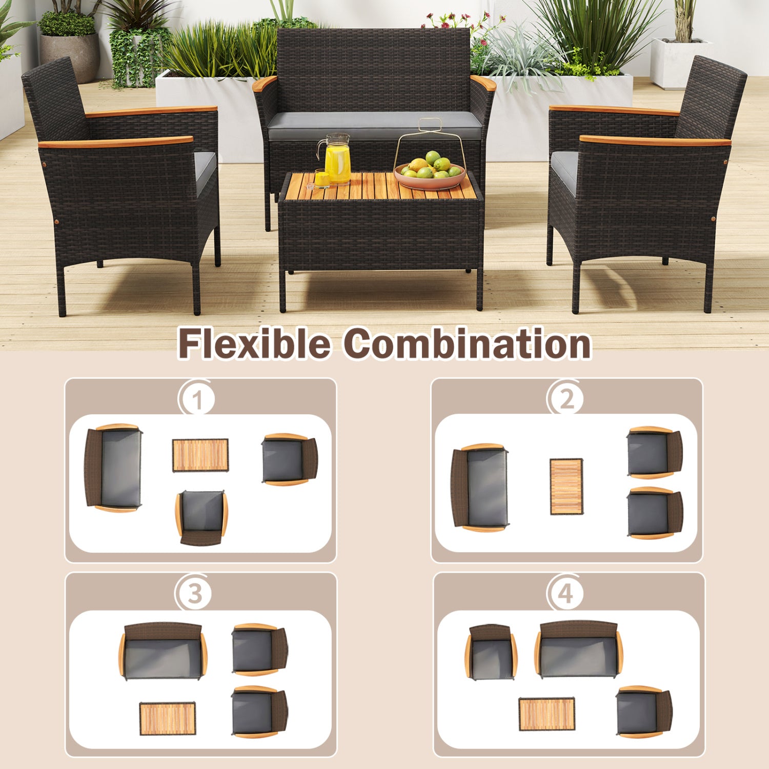 8 Piece Patio Wicker Sofa Set, 4 Rattan Chairs, 2 Loveseats, 2 Tables, Gray Patio Conversation Sets at Gallery Canada