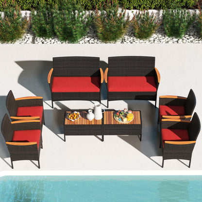8 Piece Patio Wicker Sofa Set, 4 Rattan Chairs, 2 Loveseats, 2 Tables, Red Patio Conversation Sets at Gallery Canada