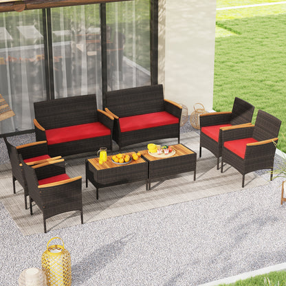 8 Piece Patio Wicker Sofa Set, 4 Rattan Chairs, 2 Loveseats, 2 Tables, Red Patio Conversation Sets at Gallery Canada