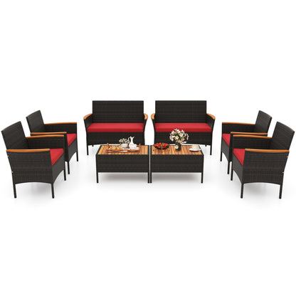 8 Piece Patio Wicker Sofa Set, 4 Rattan Chairs, 2 Loveseats, 2 Tables, Red Patio Conversation Sets at Gallery Canada