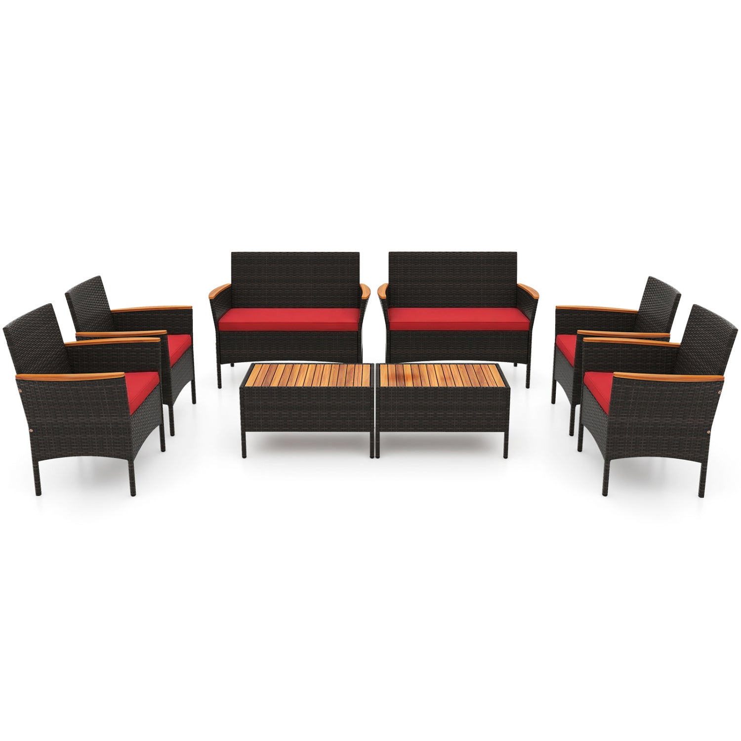 8 Piece Patio Wicker Sofa Set, 4 Rattan Chairs, 2 Loveseats, 2 Tables, Red Patio Conversation Sets at Gallery Canada
