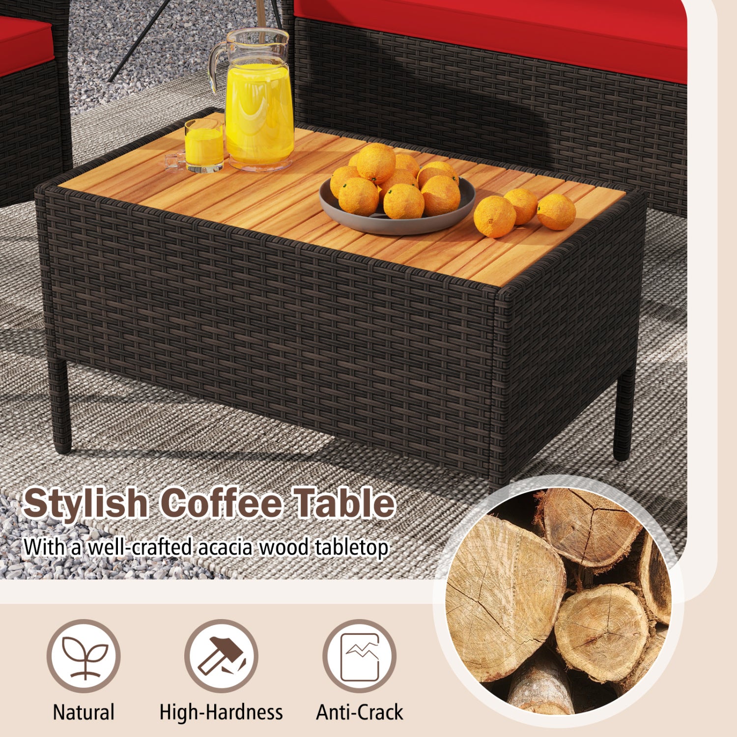 8 Piece Patio Wicker Sofa Set, 4 Rattan Chairs, 2 Loveseats, 2 Tables, Red Patio Conversation Sets at Gallery Canada
