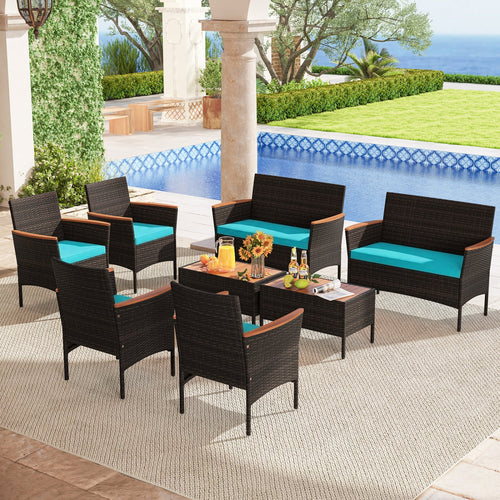 8-Pc Patio Wicker Sofa Set with Chairs, Loveseats & Table, Turquoise