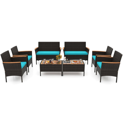 8-Pc Patio Wicker Sofa Set with Chairs, Loveseats & Table, Turquoise