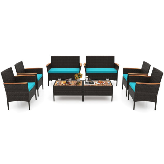 8-Pc Patio Wicker Sofa Set with Chairs, Loveseats & Table, Turquoise Patio Conversation Sets Turquoise at Gallery Canada