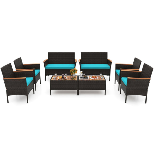 8-Pc Patio Wicker Sofa Set with Chairs, Loveseats & Table, Turquoise