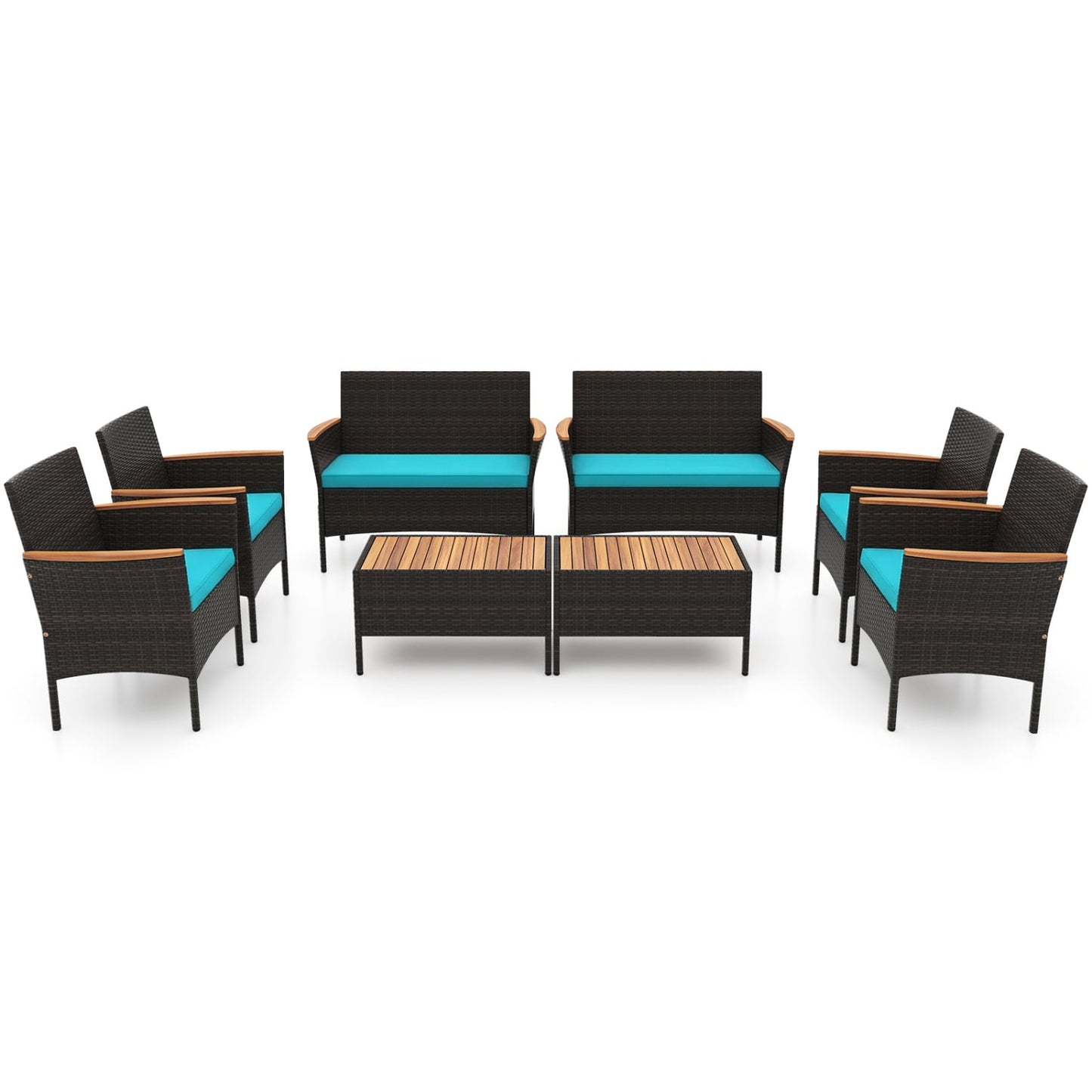 8-Pc Patio Wicker Sofa Set with Chairs, Loveseats & Table, Turquoise