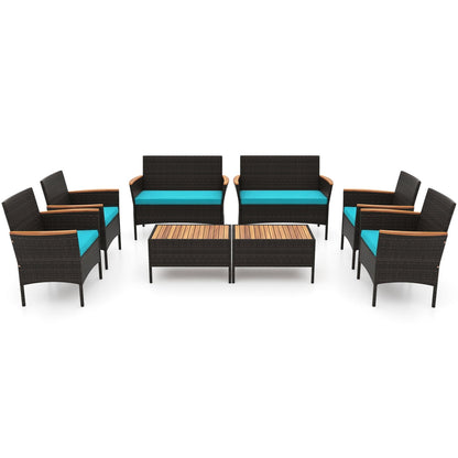 8-Pc Patio Wicker Sofa Set with Chairs, Loveseats & Table, Turquoise