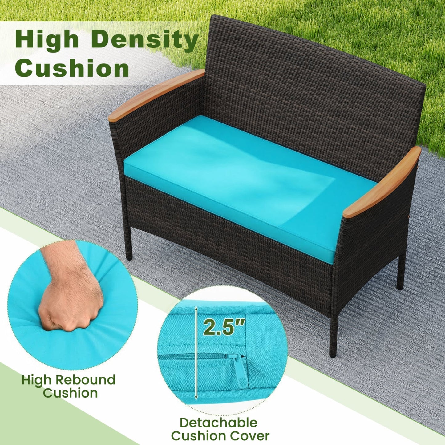 8-Pc Patio Wicker Sofa Set with Chairs, Loveseats & Table, Turquoise