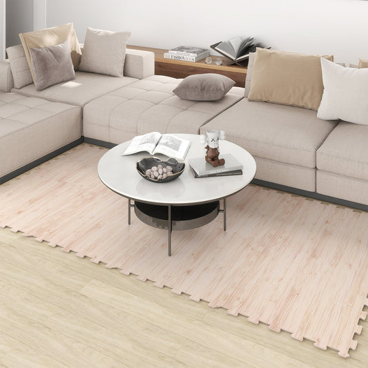 8 Pieces EVA Foam Floor Tiles with Wood Texture, Natural Decorative Fencing & Flooring Natural at Gallery Canada