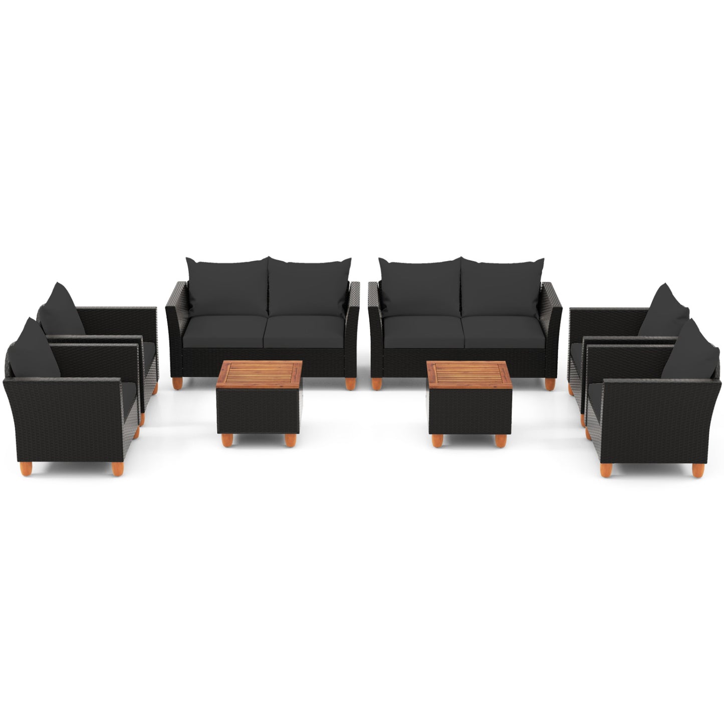 Ensemble de conversation extérieur avec table de rangement, 8 pièces, noir