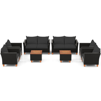 Ensemble de conversation extérieur avec table de rangement, 8 pièces, noir
