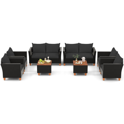 Ensemble de conversation extérieur avec table de rangement, 8 pièces, noir