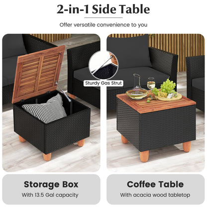 Ensemble de conversation extérieur avec table de rangement, 8 pièces, noir
