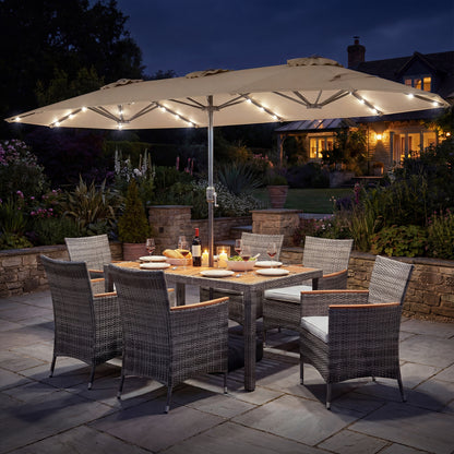 Outdoor Wicker Dining Set, 8 Piece, 13.5 FT Patio Umbrella, Beige Patio Furniture Sets at Gallery Canada