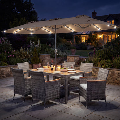 8 Piece Outdoor Wicker Dining Set, 13.5 FT Double Sided Patio Umbrella, Brown Patio Furniture Sets at Gallery Canada