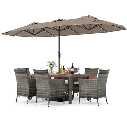8 Piece Outdoor Wicker Dining Set, 13.5 FT Double Sided Patio Umbrella, Brown Patio Furniture Sets Brown at Gallery Canada