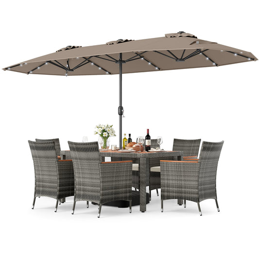8 Piece Outdoor Wicker Dining Set, 13.5 FT Double Sided Patio Umbrella, Brown Patio Furniture Sets Brown at Gallery Canada