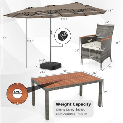 8 Piece Outdoor Wicker Dining Set, 13.5 FT Double Sided Patio Umbrella, Brown Patio Furniture Sets at Gallery Canada