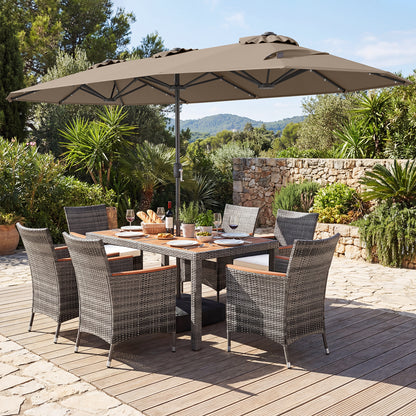 8 Piece Outdoor Wicker Dining Set, 13.5 FT Double Sided Patio Umbrella, Brown Patio Furniture Sets at Gallery Canada