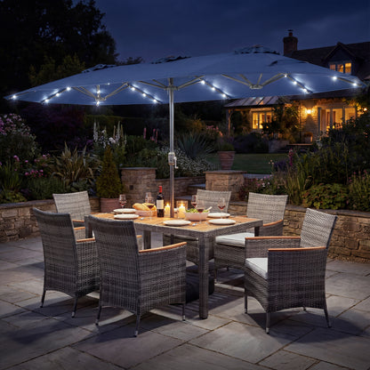 8 Piece Outdoor Wicker Dining Set, 13.5 FT Double-Sided Patio Umbrella, Navy Patio Furniture Sets at Gallery Canada