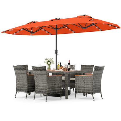 8 Piece Outdoor Wicker Dining Set, 13.5 FT Double-Sided Patio Umbrella, Orange Patio Furniture Sets at Gallery Canada