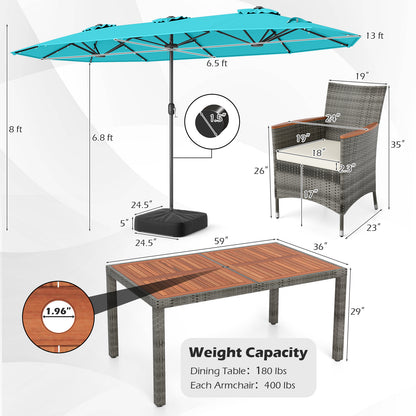 8 Piece Wicker Dining Set, 13.5 FT Patio Umbrella, Turquoise Patio Furniture Sets at Gallery Canada