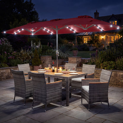 8 Piece Wicker Dining Set, 13.5 FT Double-Sided Patio Umbrella, Red Patio Furniture Sets at Gallery Canada