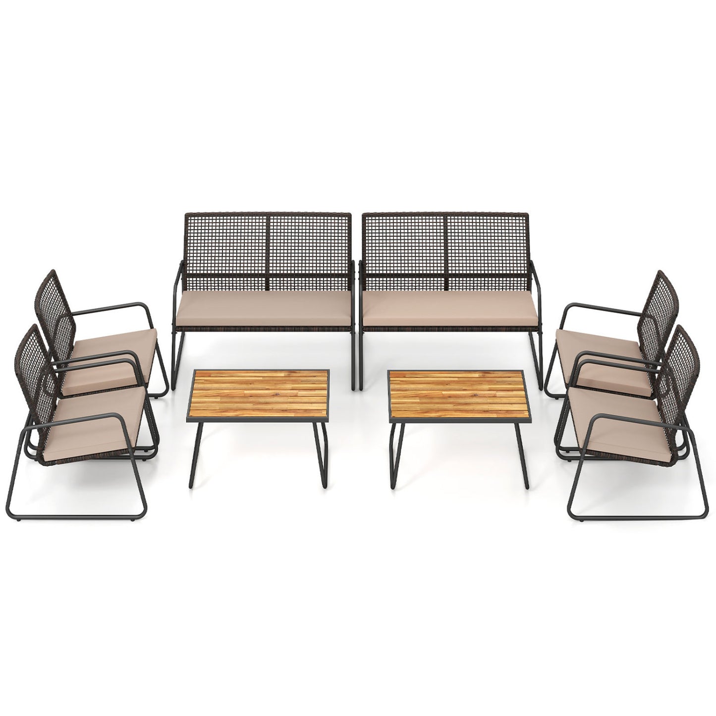 8-Piece Patio Set, Acacia Coffee Table, Cushions, Beige
