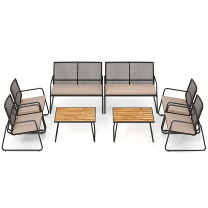 8-Piece Patio Set, Acacia Coffee Table, Cushions, Beige