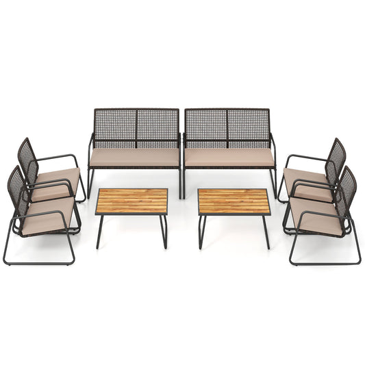 8-Piece Patio Set, Acacia Coffee Table, Cushions, Beige Patio Conversation Sets Beige at Gallery Canada
