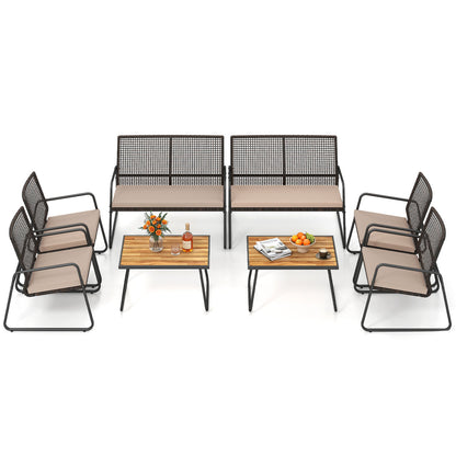 8-Piece Patio Set, Acacia Coffee Table, Cushions, Beige