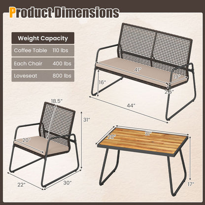 8-Piece Patio Set, Acacia Coffee Table, Cushions, Beige