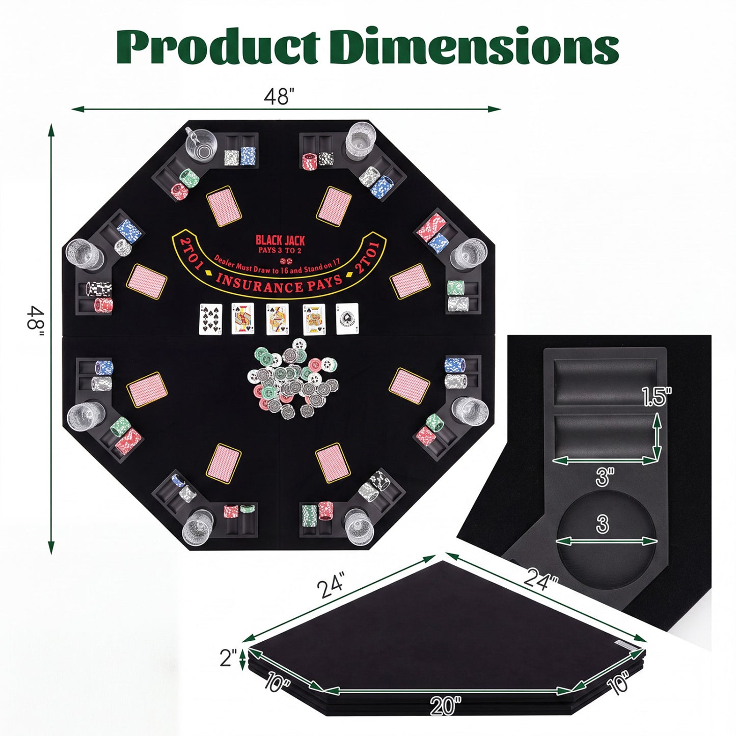 8-Player Portable Poker Table Top, Black Game Room at Gallery Canada